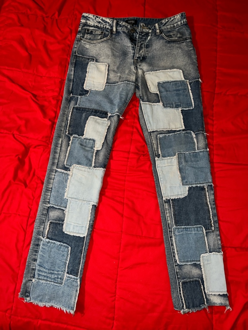 Slim Patchwork Men's Jeans in Multi Blue